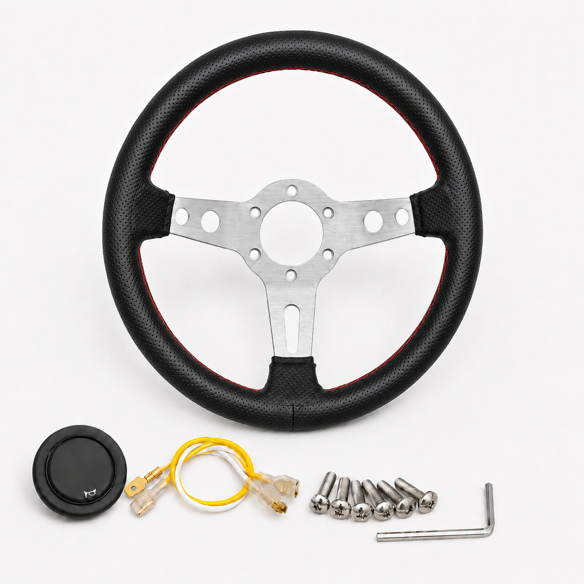 Red Stitched Leather Split Wheel (330mm)
