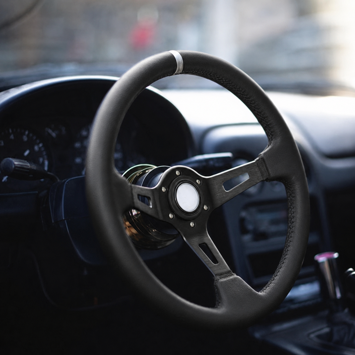 White Line Leather Wheel (340mm)
